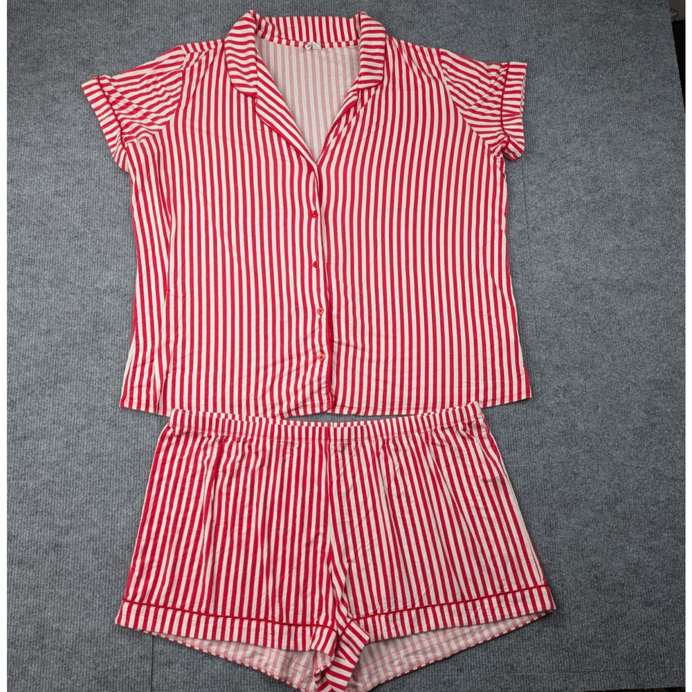Nordstrom Pajama Set Womens XL Striped Modal Button Up Slinky Comfort Holiday